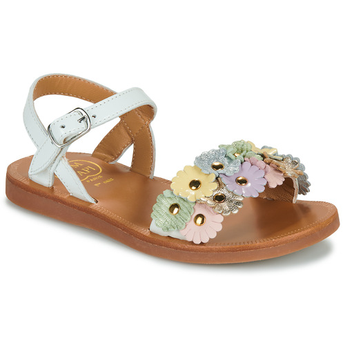 Schuhe Mädchen Sandalen / Sandaletten Pom d'Api PLAGETTE MULTI FLO Weiss