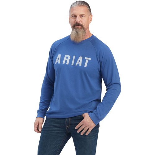 Ariat T-shirt en coton manches longues  Rebar Strong Block Blau
