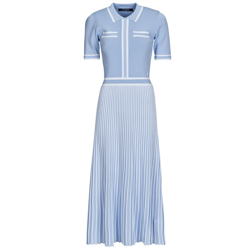 Kleidung Damen Maxikleider Karl Lagerfeld PLEATED KNIT DRESS Blau / Himmelsfarbe