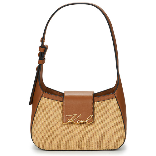Taschen Damen Schultertaschen Karl Lagerfeld K/SIGNATURE SM SHB RAFFIA Beige / Cognac