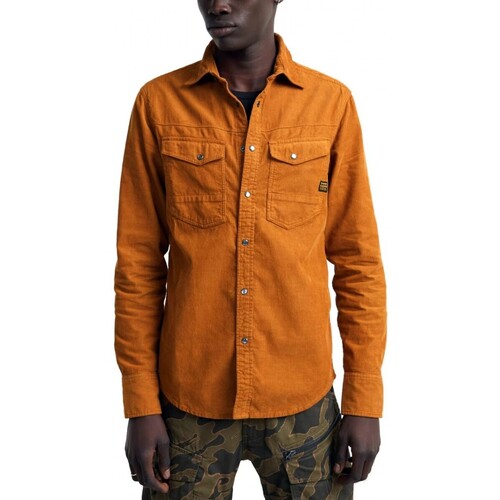 Kleidung Herren Langärmelige Hemden G-Star Raw Schlankes geripptes Dakota-Hemd Beige