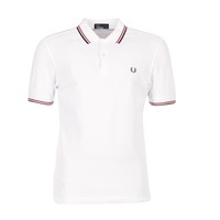 Kleidung Herren Polohemden Fred Perry SLIM FIT TWIN TIPPED Weiss / Rot