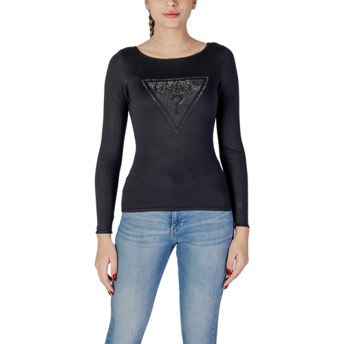 Kleidung Damen Pullover Guess LS TRIANGLE LOGO ELI W5RR01 Z2YK2 Schwarz