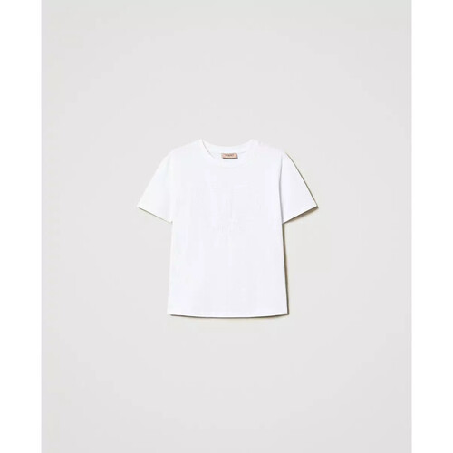 Kleidung Damen 3/4 & 7/8 Jeans Twin Set T-SHIRT CON OVAL T RICAMATO Art. 251TP2072 Weiss