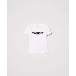 Kleidung Damen 3/4 & 7/8 Jeans Twin Set T-SHIRT CON LOGO LETTERING RICAMATO Art. 251TP2070 Weiss