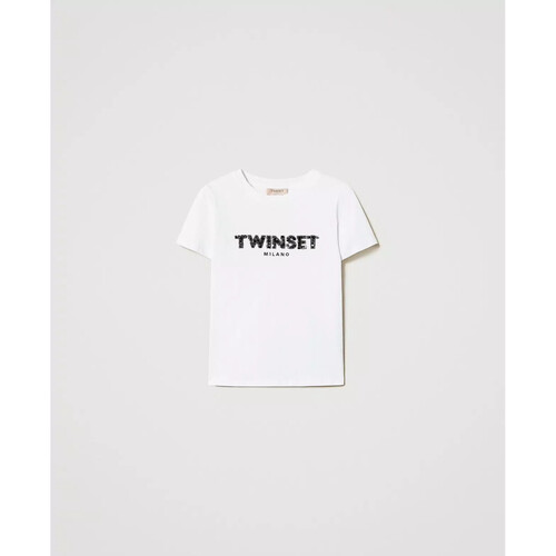 Kleidung Damen 3/4 & 7/8 Jeans Twin Set T-SHIRT CON LOGO LETTERING RICAMATO Art. 251TP2070 Weiss