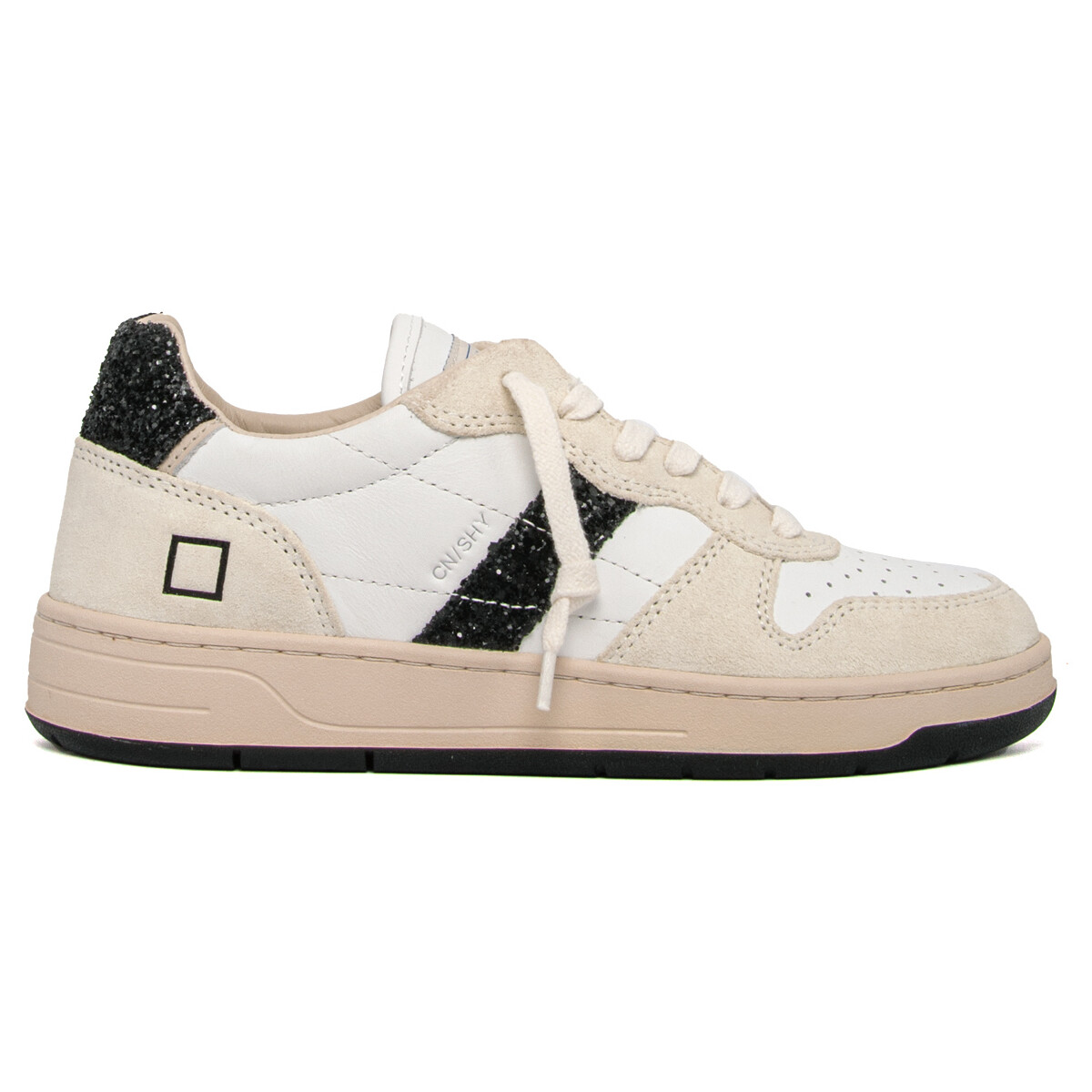 Schuhe Damen Sneaker Date D.A.T.E. CR-SH-GB COURT SHINY WHITE-GL.BLACK Weiss