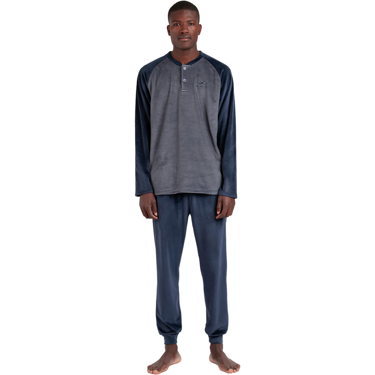 Kleidung Herren Pyjamas/ Nachthemden Admas Pyjama Samt Outfit Hose Top Langarm Basic Stripes Blau