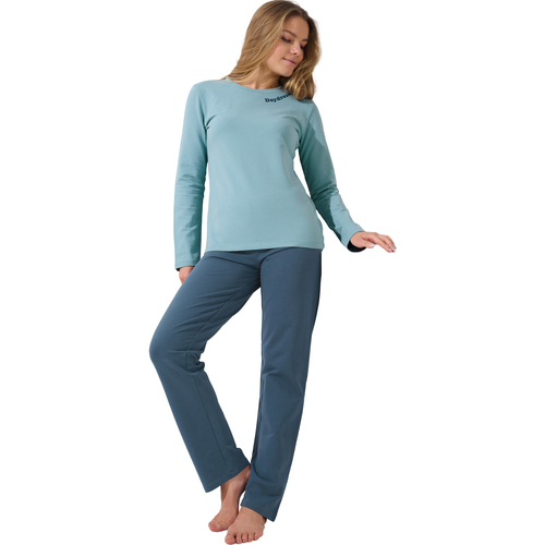 Kleidung Damen Pyjamas/ Nachthemden Lisca Pyjama Hose weit Top langarm Delightful  Cheek Blau