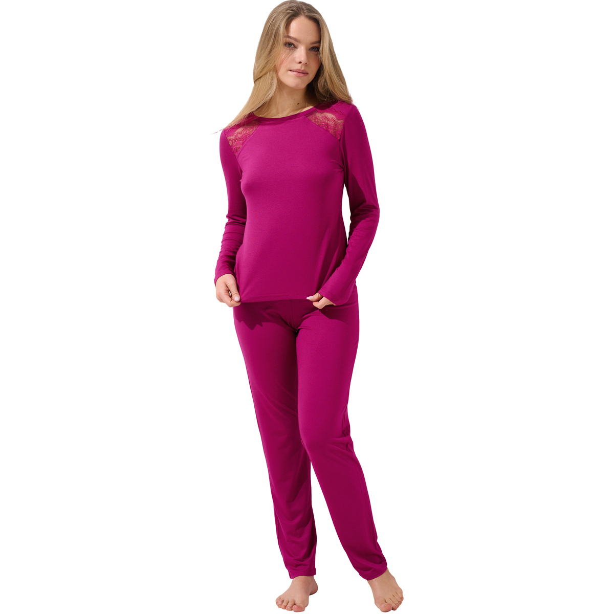 Kleidung Damen Pyjamas/ Nachthemden Lisca Pyjama Hose Top Langarm EVELYN Rosa