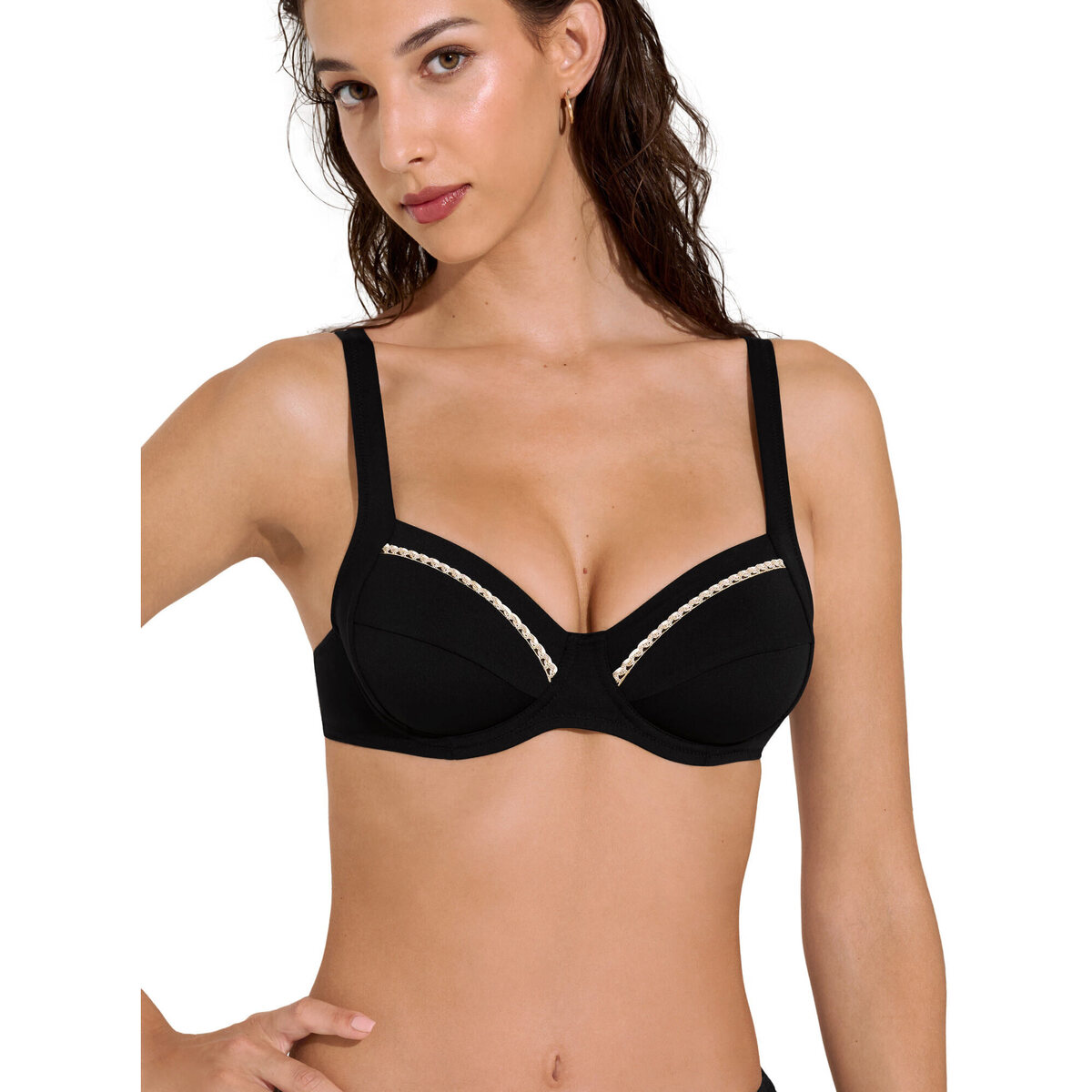 Kleidung Damen Bikini Ober- und Unterteile Lisca Oberteil des Badeanzugs mit Armatur Verstellbare Träger Union Schwarz