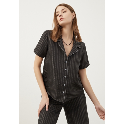 Kleidung Damen Hemden Just Like You Schwarzes, kurzärmliges Oversize-Hemd Schwarz