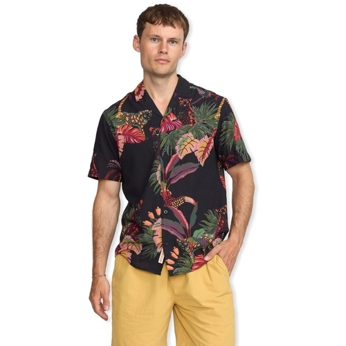 Kleidung Herren Langärmelige Hemden Rvlt Revolution Short Sleeved Cuban Shirt 3167 - Black Schwarz
