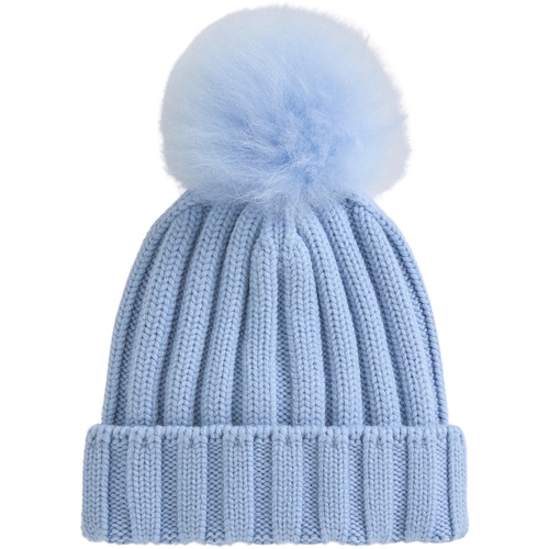 Accessoires Damen Mütze Woolrich Mütze CASHMERE POM POM Beanie Blau