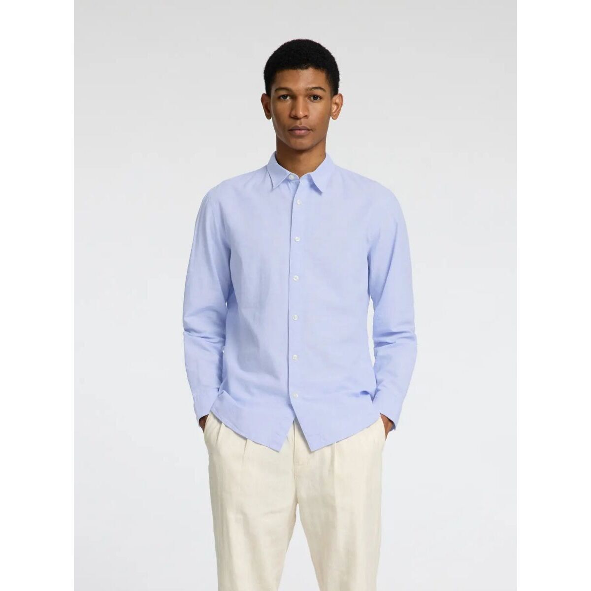 Kleidung Herren Langärmelige Hemden Selected 16078867 SLIM LINEN-CASHEMERE BLUE Blau