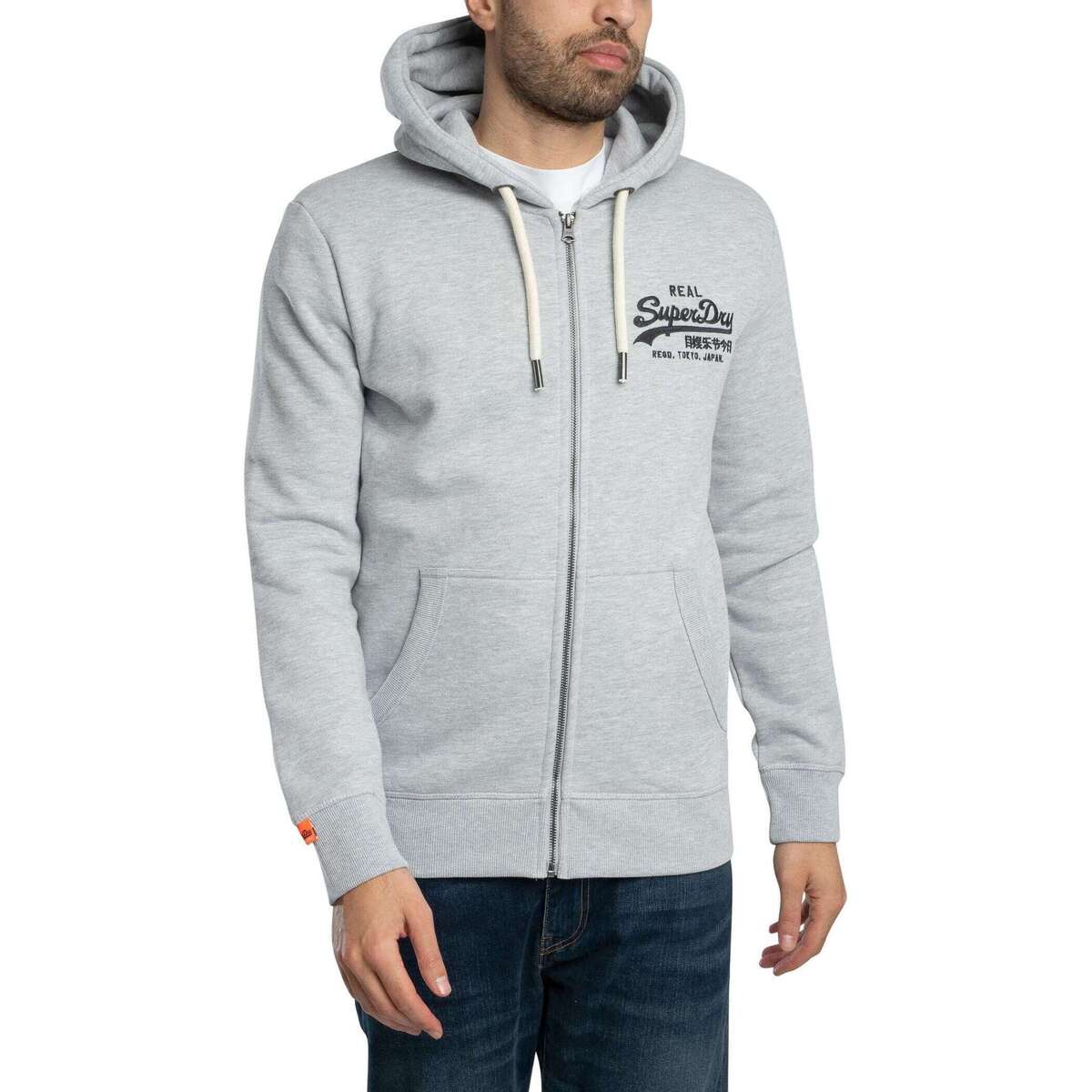 Kleidung Herren Sweatshirts Superdry Kapuzenpullover mit Vintage-Logo-Stickerei und Reißverschluss Grau