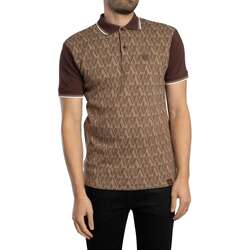 Kleidung Herren Polohemden Trojan Poloshirt mit Jacquard-Panel und Schachbrettmuster Braun
