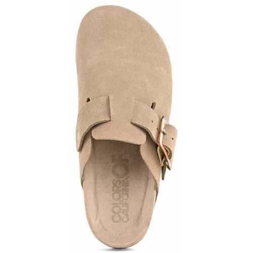Colors of California Cow suede bio sabot with buckl Beige