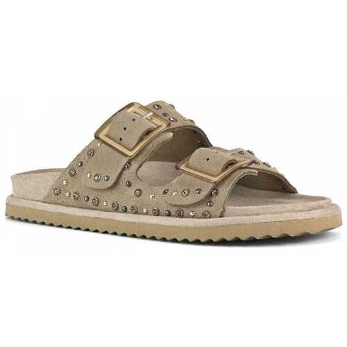 Colors of California Two buckle sandal with studs Beige