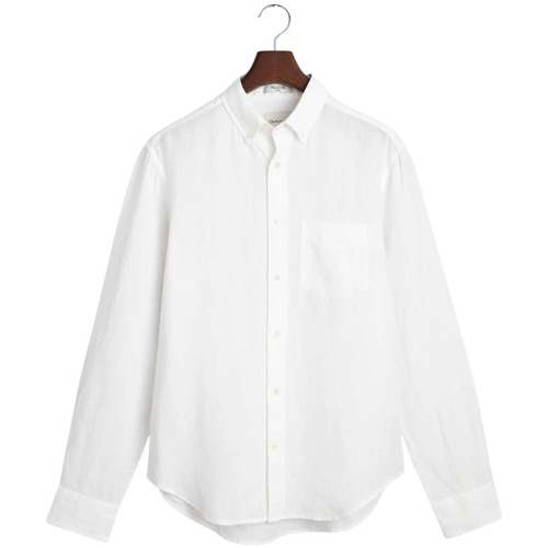 Kleidung Herren Langärmelige Hemden Gant Chemise manches longues en lin Weiss
