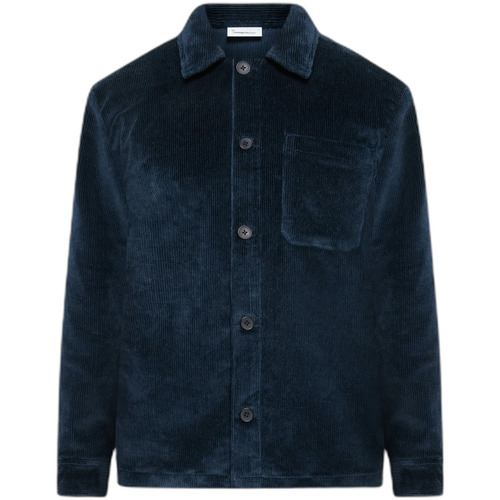 Kleidung Herren Langärmelige Hemden Knowledge Cotton Apparel Surchemise en velours Blau