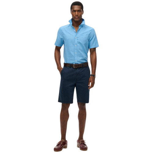 Kleidung Herren Kurzärmelige Hemden Superdry Chemise en coton et lin Blau