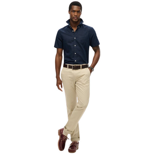 Kleidung Herren Kurzärmelige Hemden Superdry Chemise en coton et lin Blau