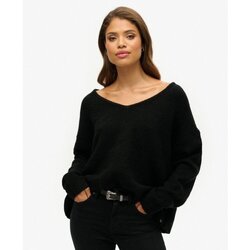 Kleidung Damen Pullover Superdry Pull col V oversize femme Schwarz