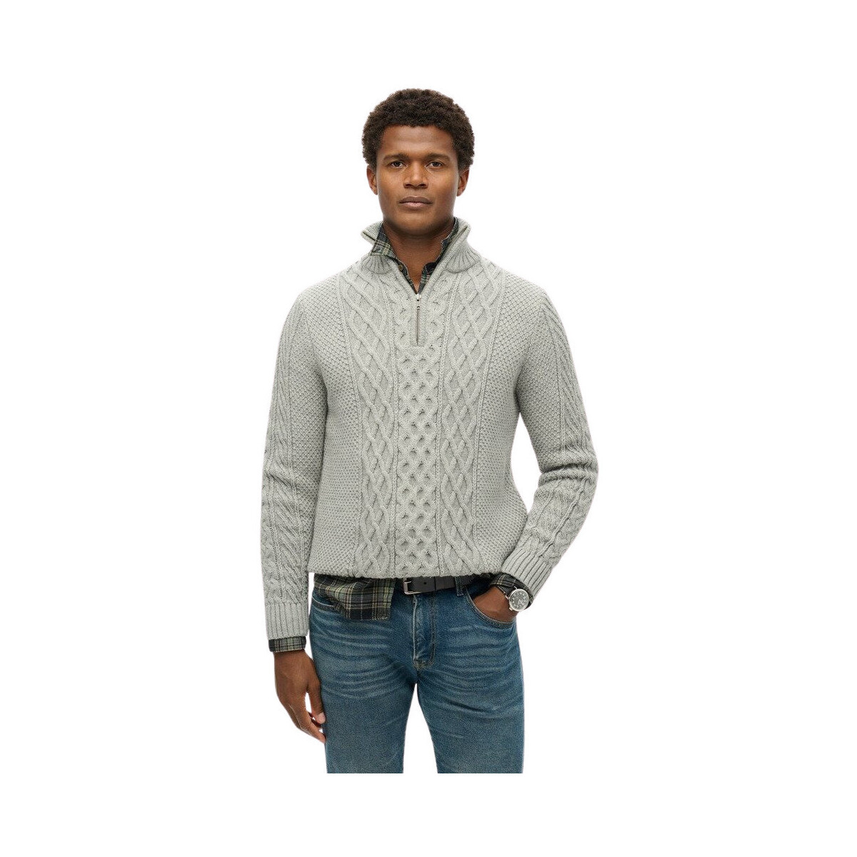 Kleidung Herren Pullover Superdry Pull col zippé torsadé  Jacob Grau
