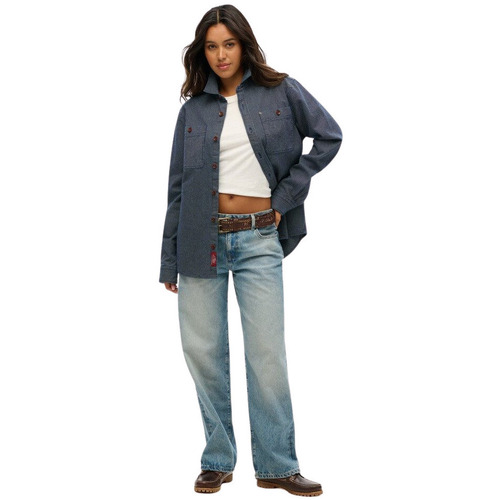 Kleidung Damen Hemden Superdry Surchemise oversize en jean femme  The Merchant Store Blau
