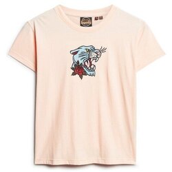 Kleidung Damen T-Shirts Superdry T-shirt ajusté brodé effet tatouage femme Rosa