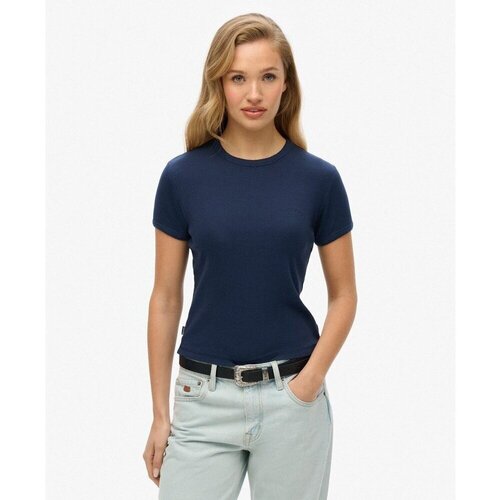 Kleidung Damen T-Shirts Superdry T-shirt côtelé à logo femme  Athletic Essentials Blau