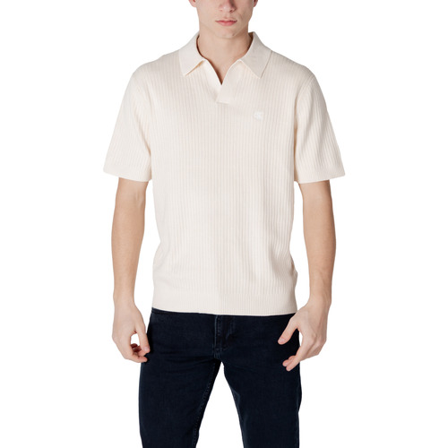 Kleidung Herren Pullover Calvin Klein Jeans LINEAR SS POLO SWEAT J30J326631 Weiss