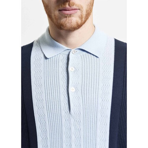 Ben Sherman Textured block stripe polo - dark navy Blau