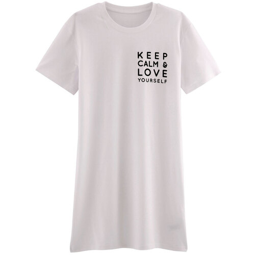 Kleidung Damen Kleider Pomm'poire Robe t-shirt femme  Keep Calm Weiss