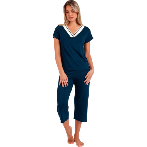 Kleidung Damen Pyjamas/ Nachthemden Admas Pyjama Hausanzug Palazzo Hose T-Shirt Trip Blau