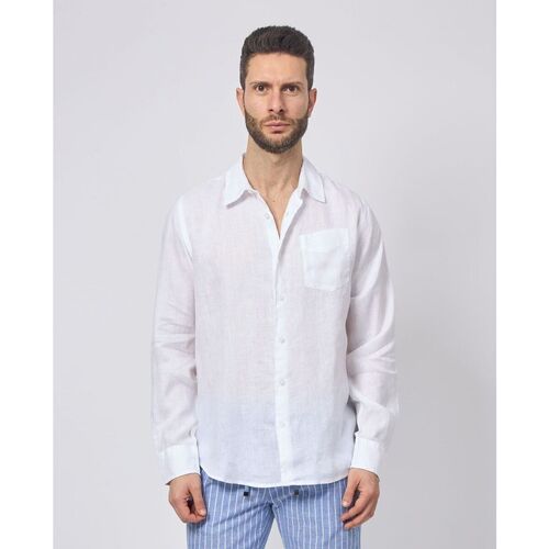 Kleidung Herren Langärmelige Hemden Guess M5GH73 WH3J0 NAPA LINEN-G011 PURE WHITE Weiss