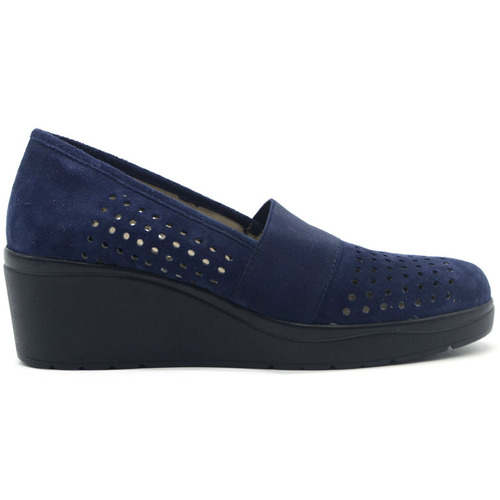 Schuhe Damen Slipper Melluso Walk slip on in camoscio con zeppa Blau