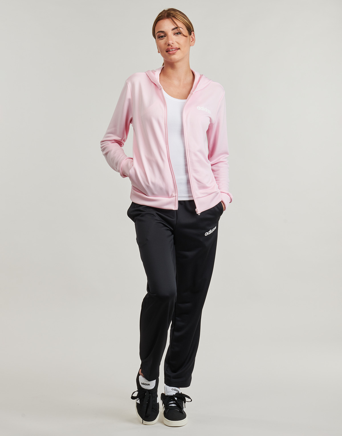 Kleidung Damen Jogginganzüge Adidas Sportswear Essentials Linear Track Suit Rosa / Schwarz