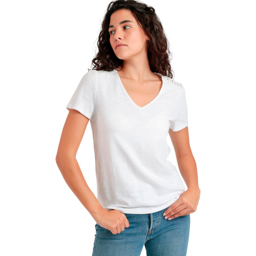 Kleidung Damen T-Shirts Admas T-Shirt mit kurzen Ärmeln verzierter Rücken GUIPUR Weiss