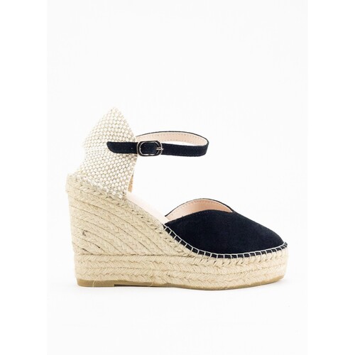 Schuhe Damen Leinen-Pantoletten mit gefloch Macarena 37468 Schwarz