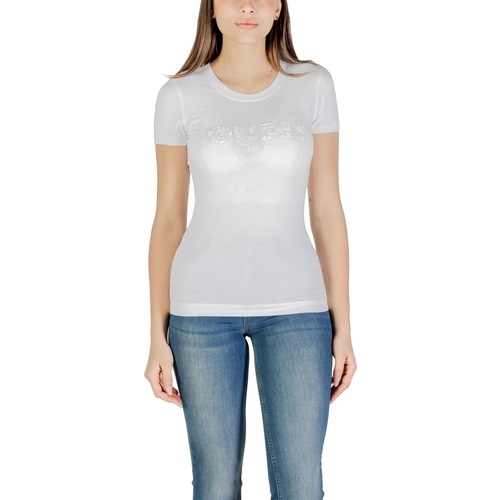 Kleidung Damen T-Shirts Guess CN SS LOGO SEGQUINS W5GI17 J1314 Weiss