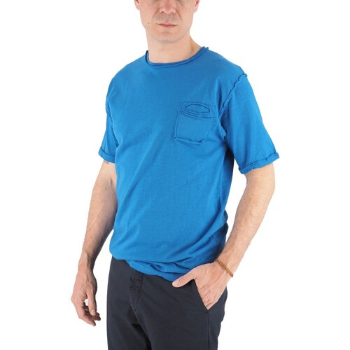 Kleidung Herren T-Shirts & Poloshirts Devid Label Knigsblaues T-Shirt mit Flammen-Tasche Blau