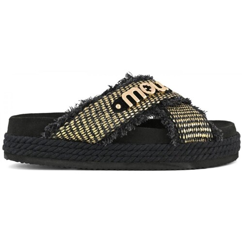 Schuhe Damen Sneaker Mou Sandale aus Bast mit gekreuzten Seilen Schwarz