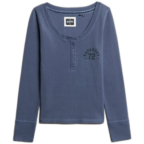 Kleidung Damen T-Shirts Superdry T-shirt boutonné manches longues femme  Athletic Blau