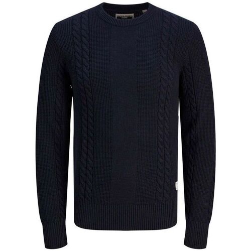 Kleidung Herren Pullover Jack & Jones 12242948 GRID CABLE CREW-BLACK Schwarz