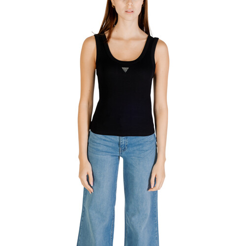 Kleidung Damen Tops Guess SL TRIANGLE BLING RIB TANK W3YP68 KA0H1 Schwarz