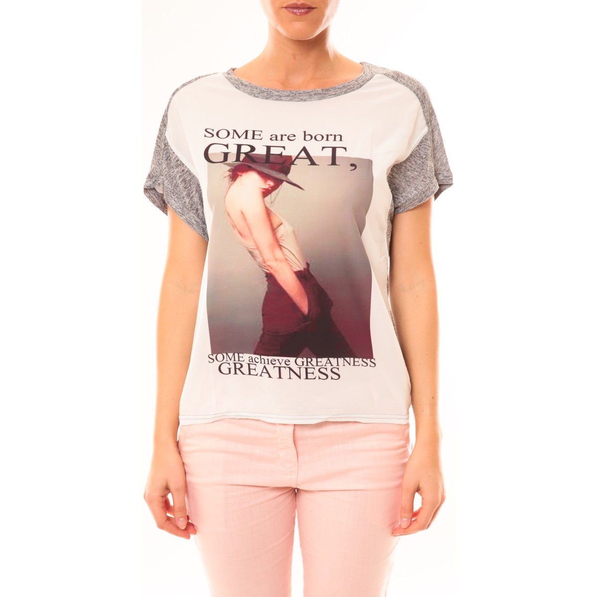 Kleidung Damen T-Shirts By La Vitrine Tee-shirt B005 Blanc/Gris Grau