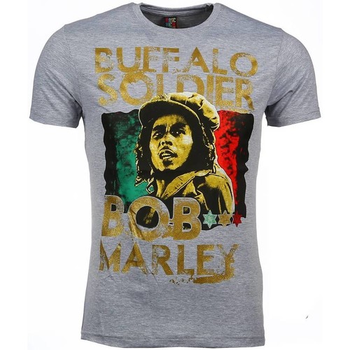 Kleidung Herren T-Shirts Local Fanatic Bob Marley Buffalo Soldier Print Grau