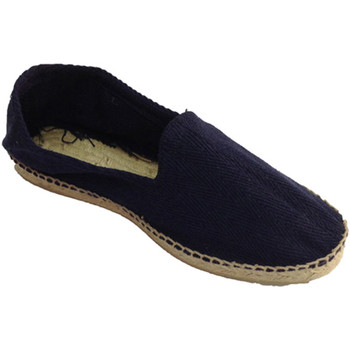 Schuhe Herren Leinen-Pantoletten mit gefloch Made In Spain 1940 Hanf Sandalen Fischgrätenstoff und Gummi Blau